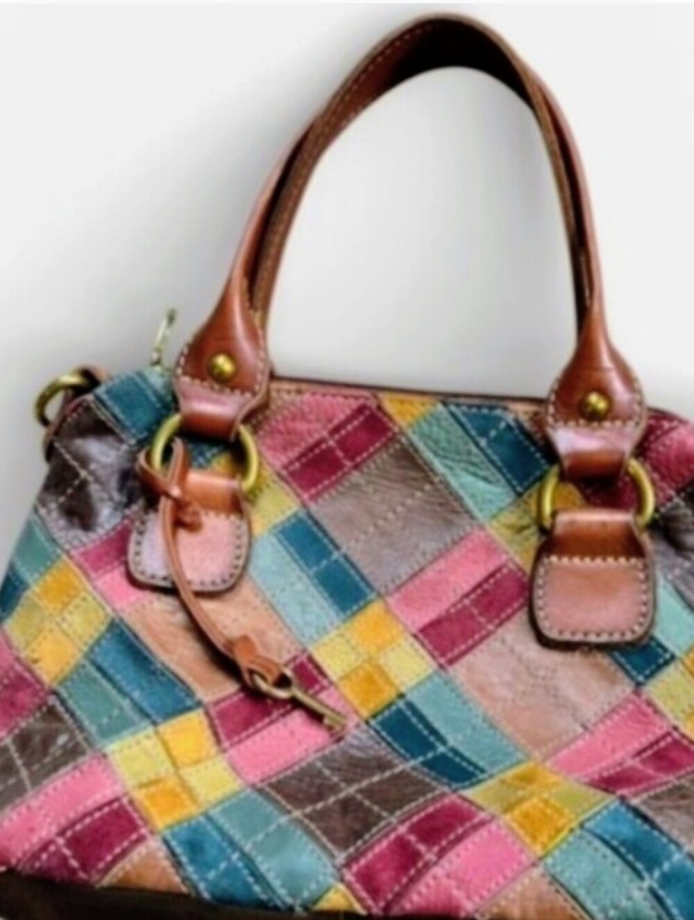 Fossil Patchwork Bag No Shoulder Strap 10"X11"